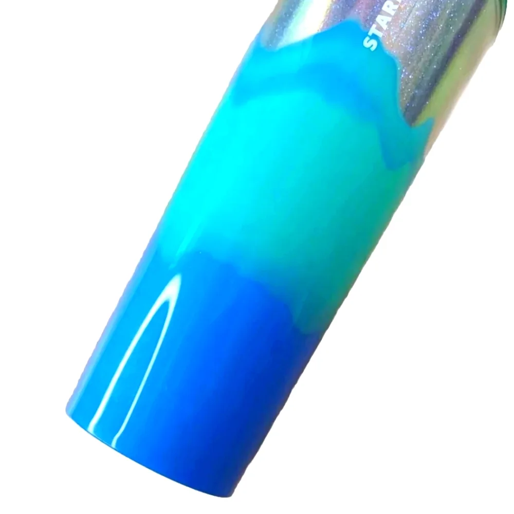 Starbucks Cold Cup Tumbler Straw Lid Silver Glitter Blue Ombre 2022 24 Oz NWT